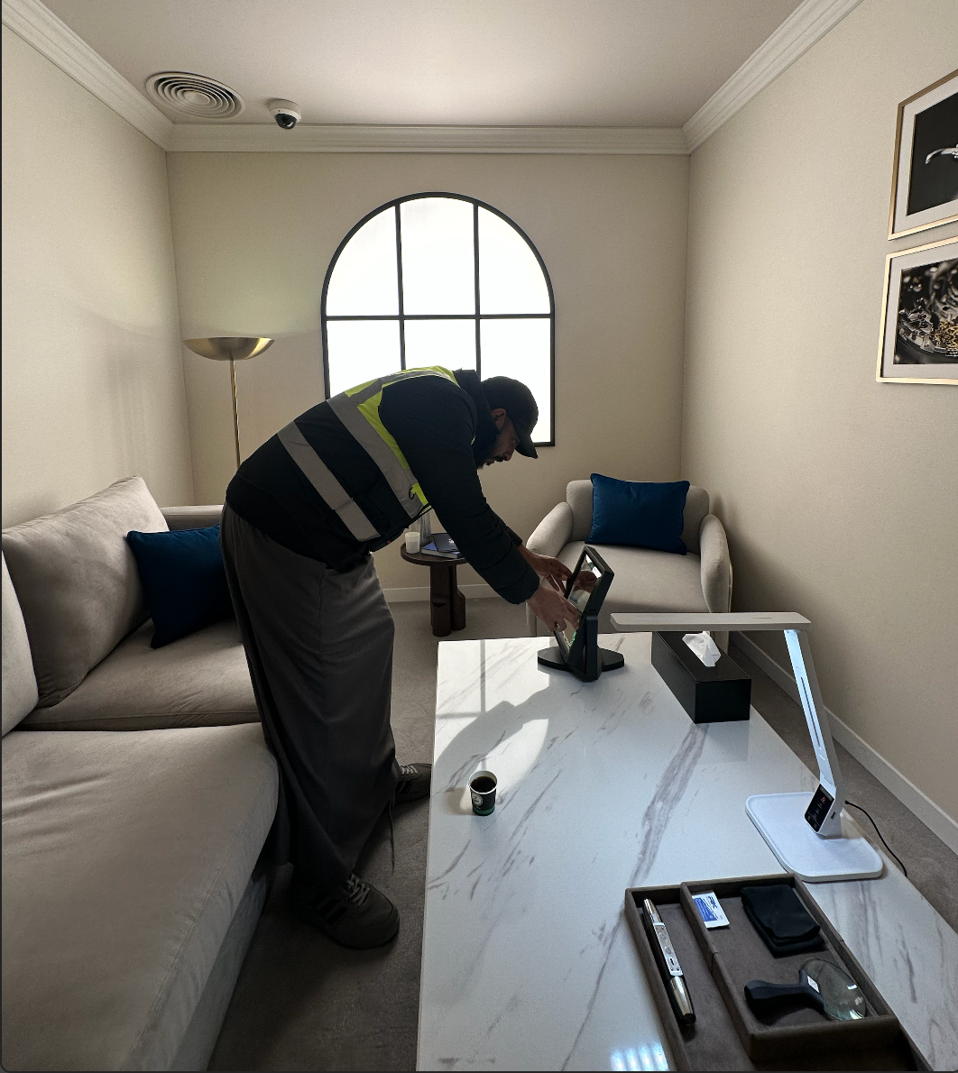 Amgad Fadl inspecting the interior project environment during Van Cleef and Arpels site operations